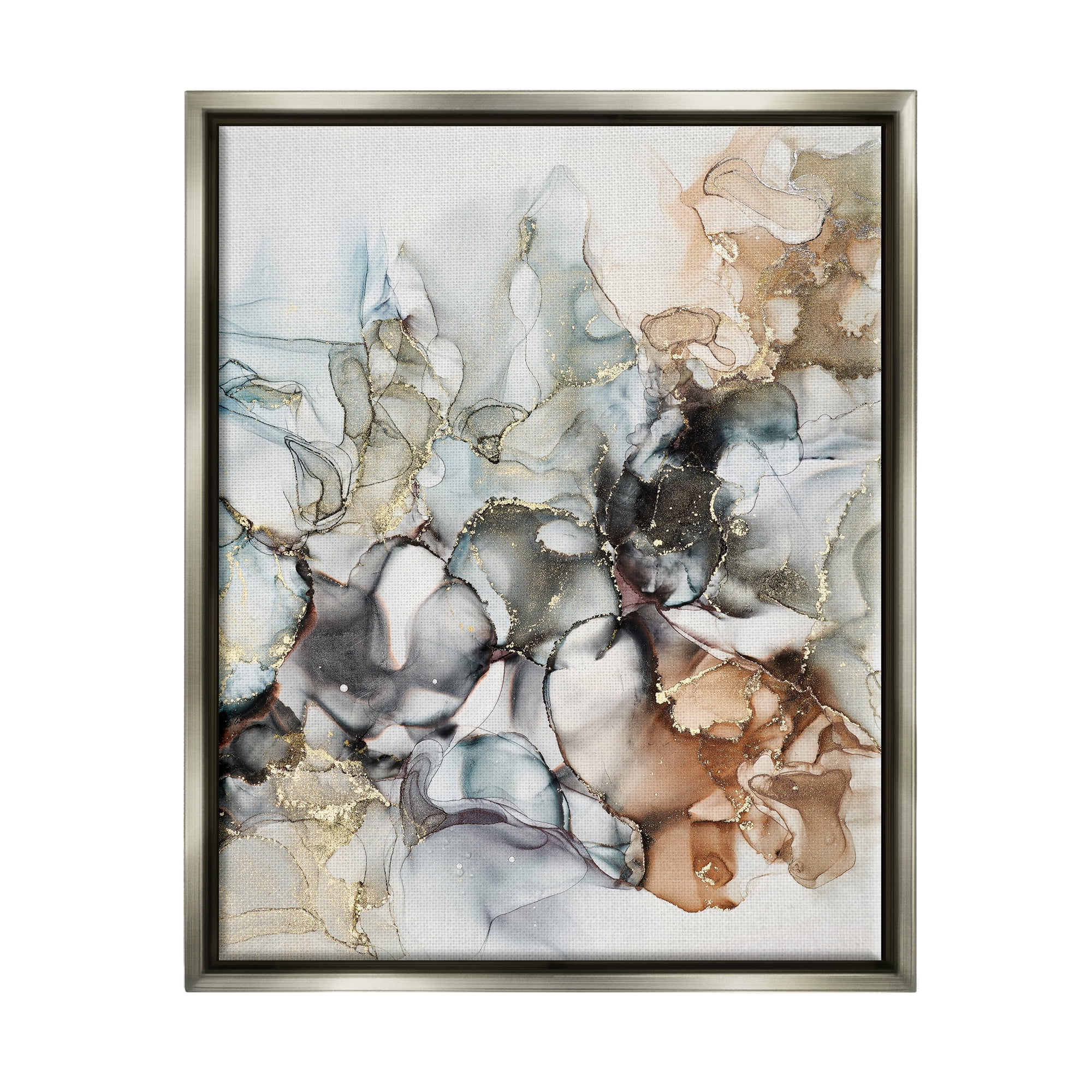 Stupell Industries Muted Ripples Glam Detail Abstract Painting Gray Floater Framed Art Print Wall Art, 25 x 31