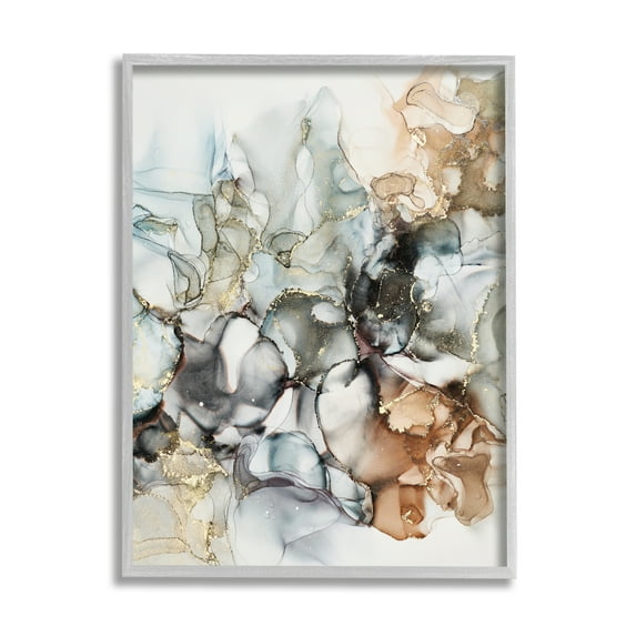 Stupell Industries Muted Ripples Glam Detail Abstract Painting Gray Framed Art Print Wall Art, 24 x 30