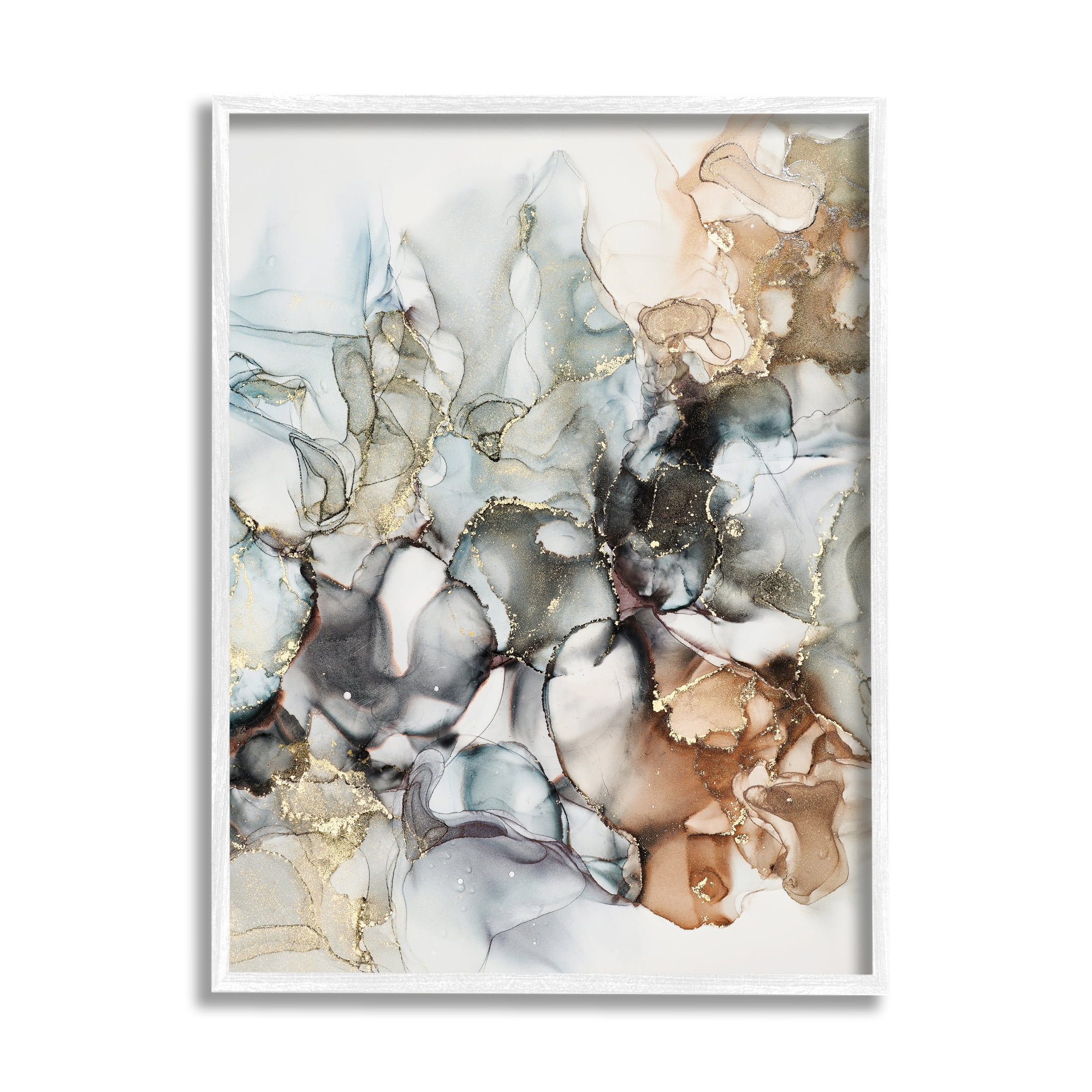 Stupell Industries Muted Ripples Glam Detail Abstract Painting White Framed Art Print Wall Art, 24 x 30