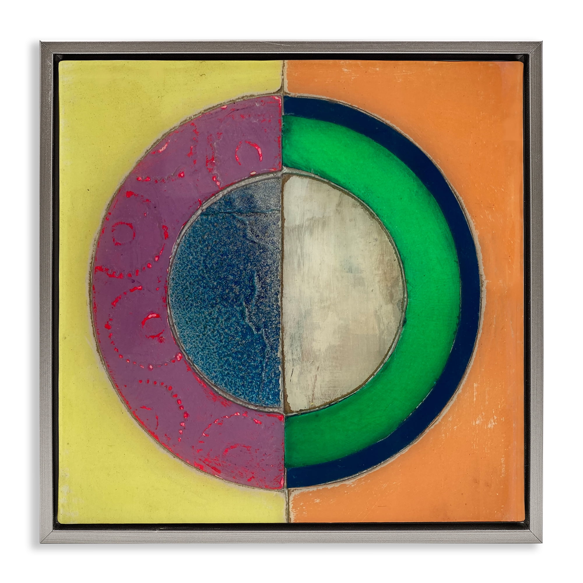 Stupell Industries Muted Round Color Black Gray Framed Floater Canvas Wall Art, design by Matthew Finger