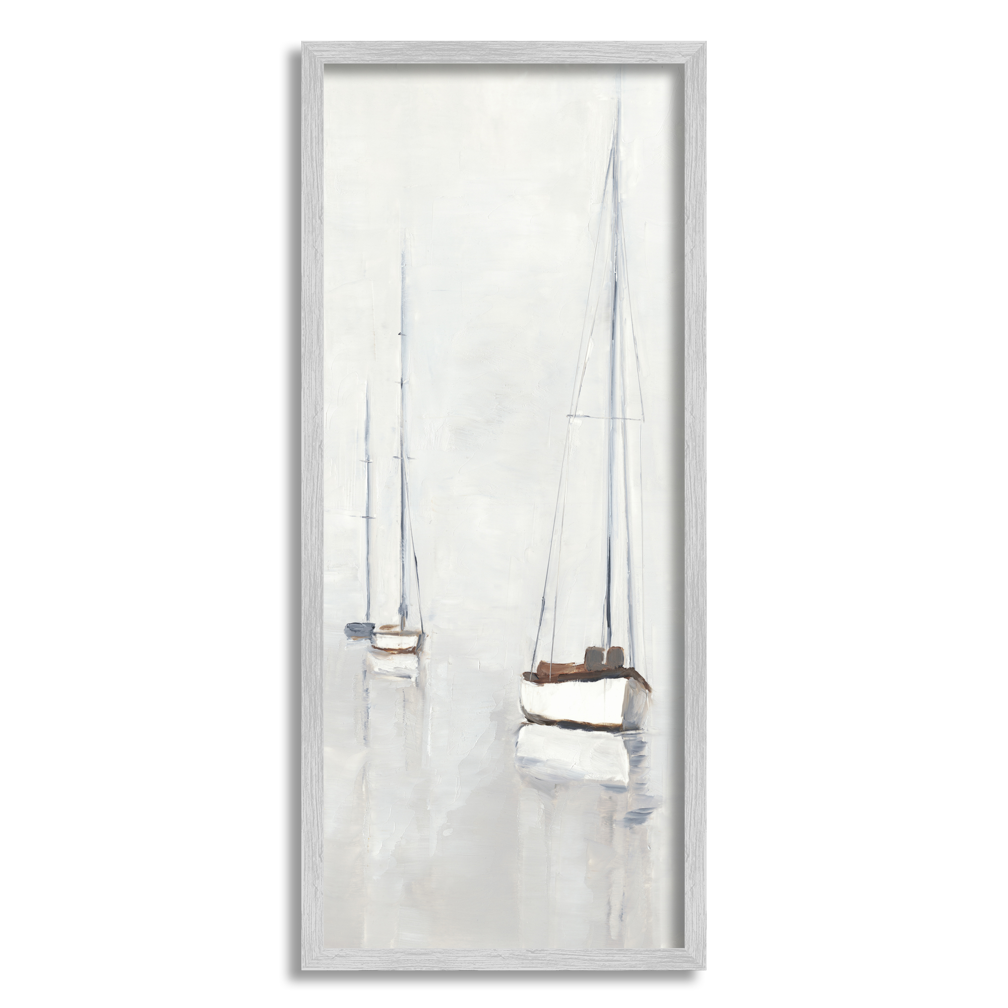 Stupell Industries Muted Sailboats Painting Transportation Painting Gray Framed Art Print Wall Art, 10 x 24