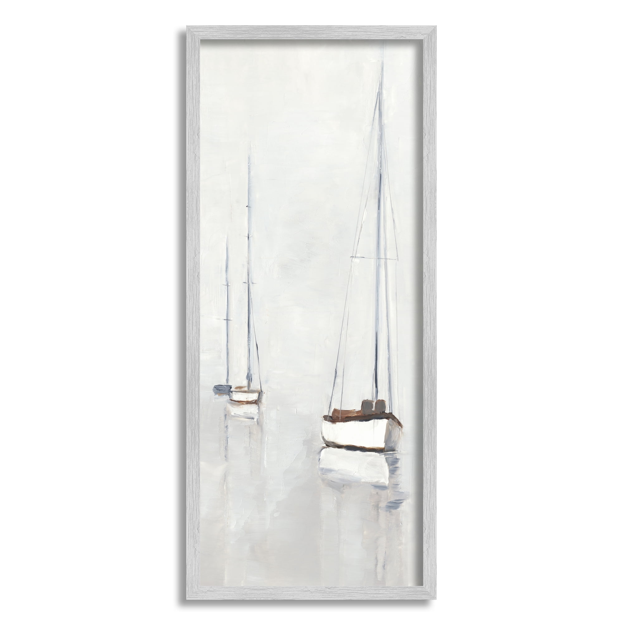 Stupell Industries Muted Sailboats Painting Transportation Painting Gray Framed Art Print Wall Art, 13 x 30