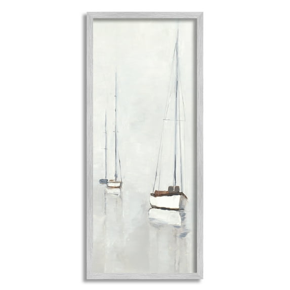 Stupell Industries Muted Sailboats Painting Transportation Painting Gray Framed Art Print Wall Art, 13 x 30