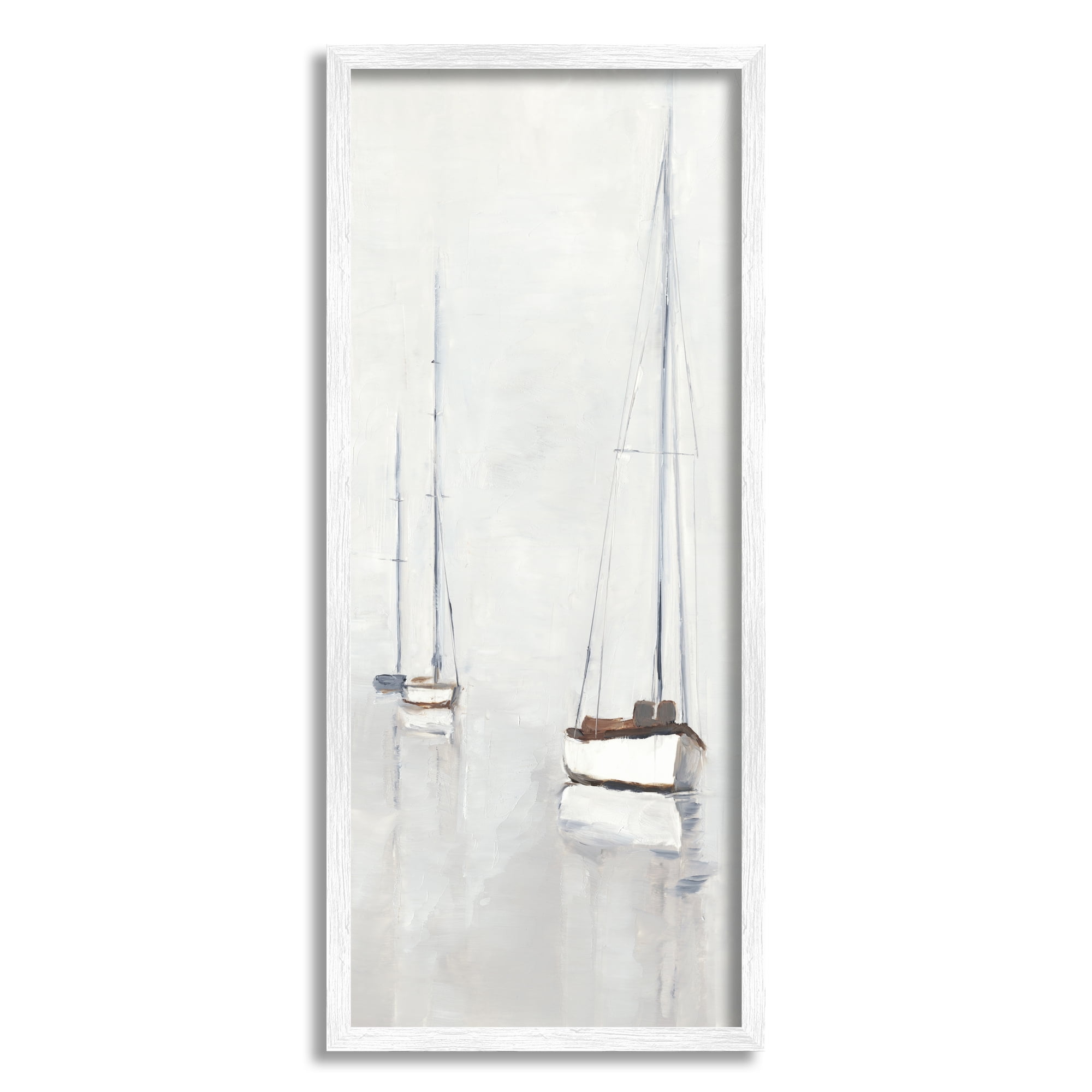 Stupell Industries Muted Sailboats Painting Transportation Painting White Framed Art Print Wall Art, 10 x 24