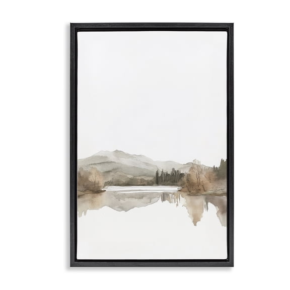 Stupell Industries Muted Soft Flowing Lake Black Framed Floater Canvas Wall Art design by Mona Grace, 25 x 17
