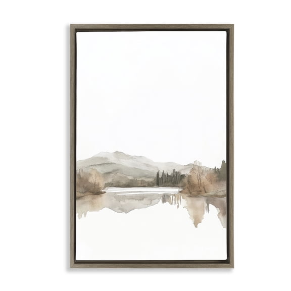 Stupell Industries Muted Soft Flowing Lake Brown Framed Floater Canvas Wall Art design by Mona Grace, 31 x 21