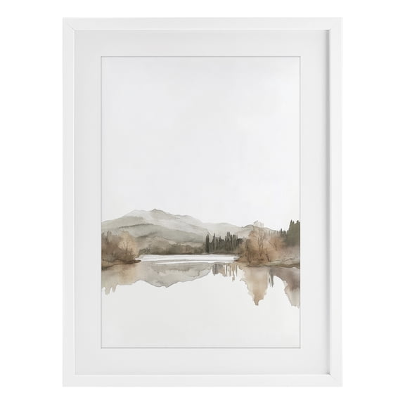 Stupell Industries Muted Soft Flowing Lake White Framed Print Under Glass design by Mona Grace, 20 x 14