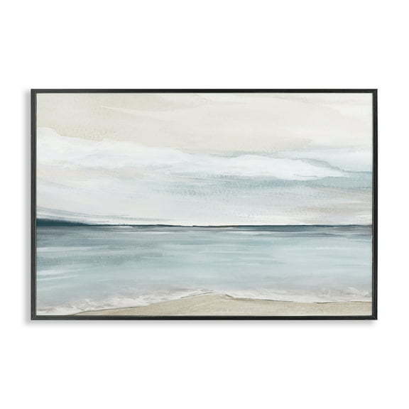 Stupell Industries Muted Soft Watercolor Beach Landscape & Nature Painting Black Framed Art Print Wall Art, 18 x 12