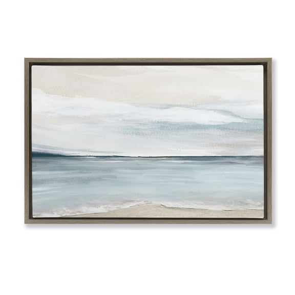 Stupell Industries Muted Soft Watercolor Beach Landscape & Nature Painting Brown Floater Framed Canvas Art Print Wall Art, 25 x 17