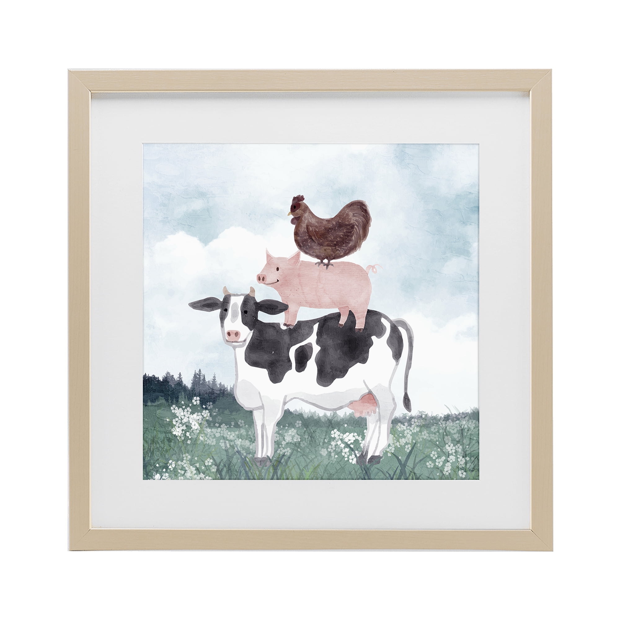 Stupell Industries Muted Stacked Farm Animals Birch Framed Print Under Glass, design by Kim Allen