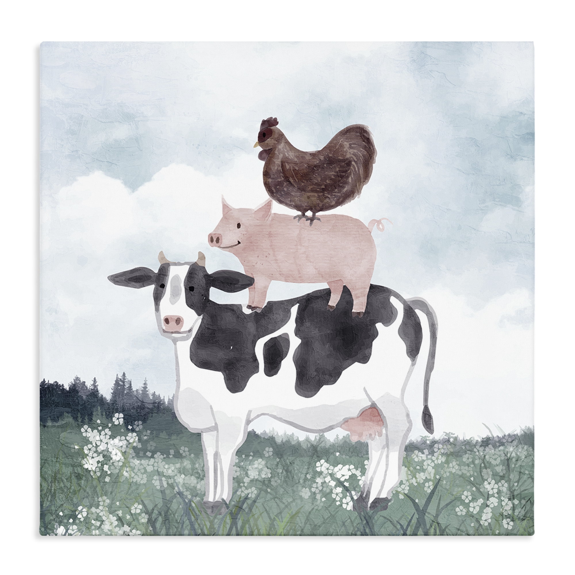 Stupell Industries Muted Stacked Farm Animals Canvas Wall Art, design by Kim Allen