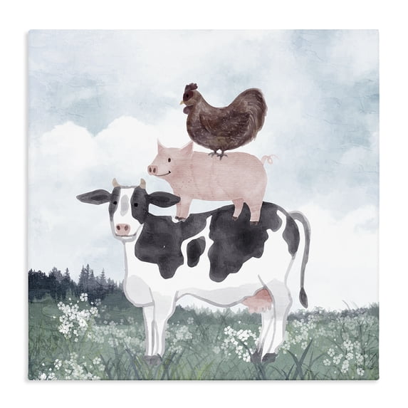 Stupell Industries Rustic Lodge Muted Stacked Farm Animals Canvas Art, 36 x 36, by Kim Allen