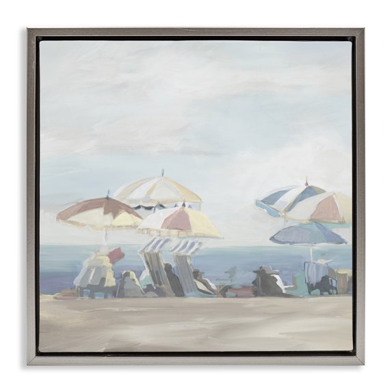 Stupell Industries Coastal Muted Summer Beach Umbrellas Gray Floating Frame Canvas Art, 18 x 18, by Liz Jardine