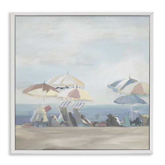 Stupell Industries Coastal Muted Summer Beach Umbrellas White Framed Giclee Art, 24 x 24, by Liz Jardine