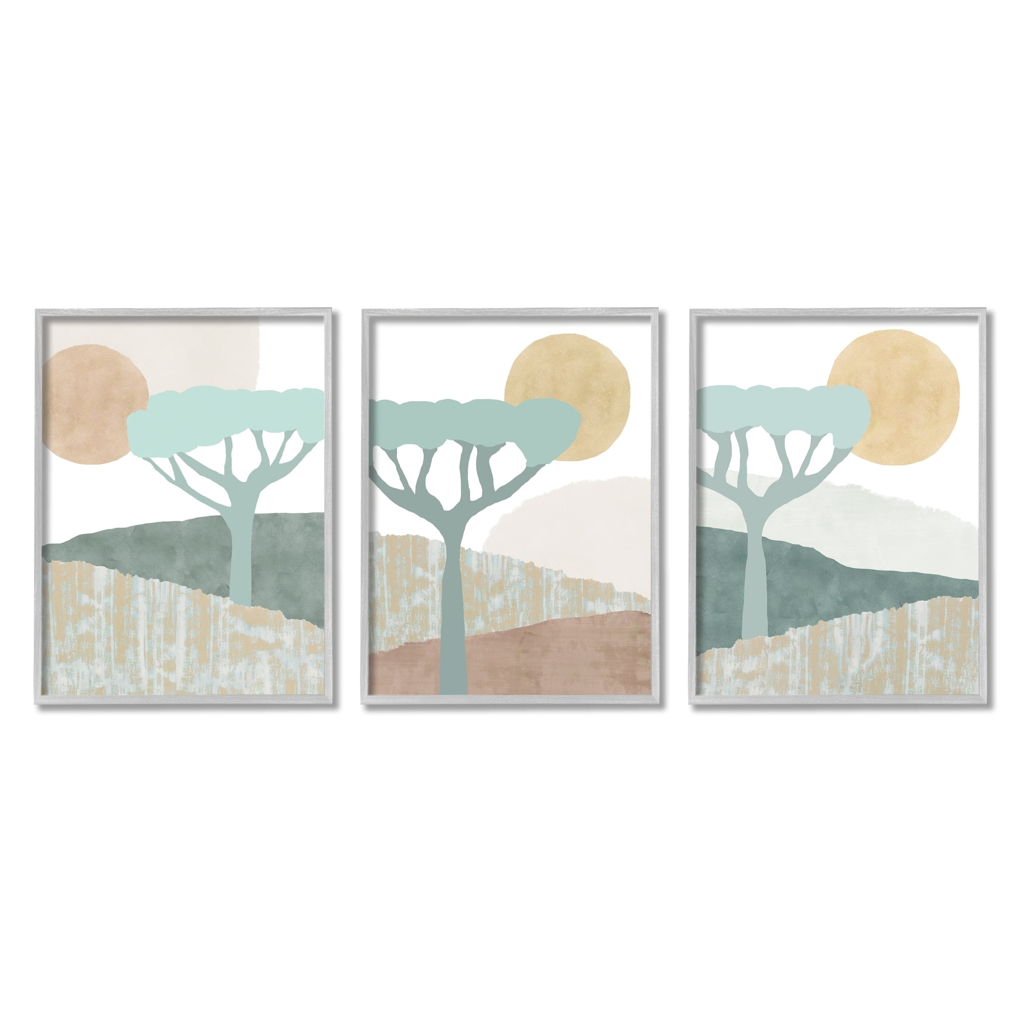 Stupell Industries Muted Summer Safari Landscape Green Brown Hills,3pc, each 11 x 14,Designed by Flora Kouta