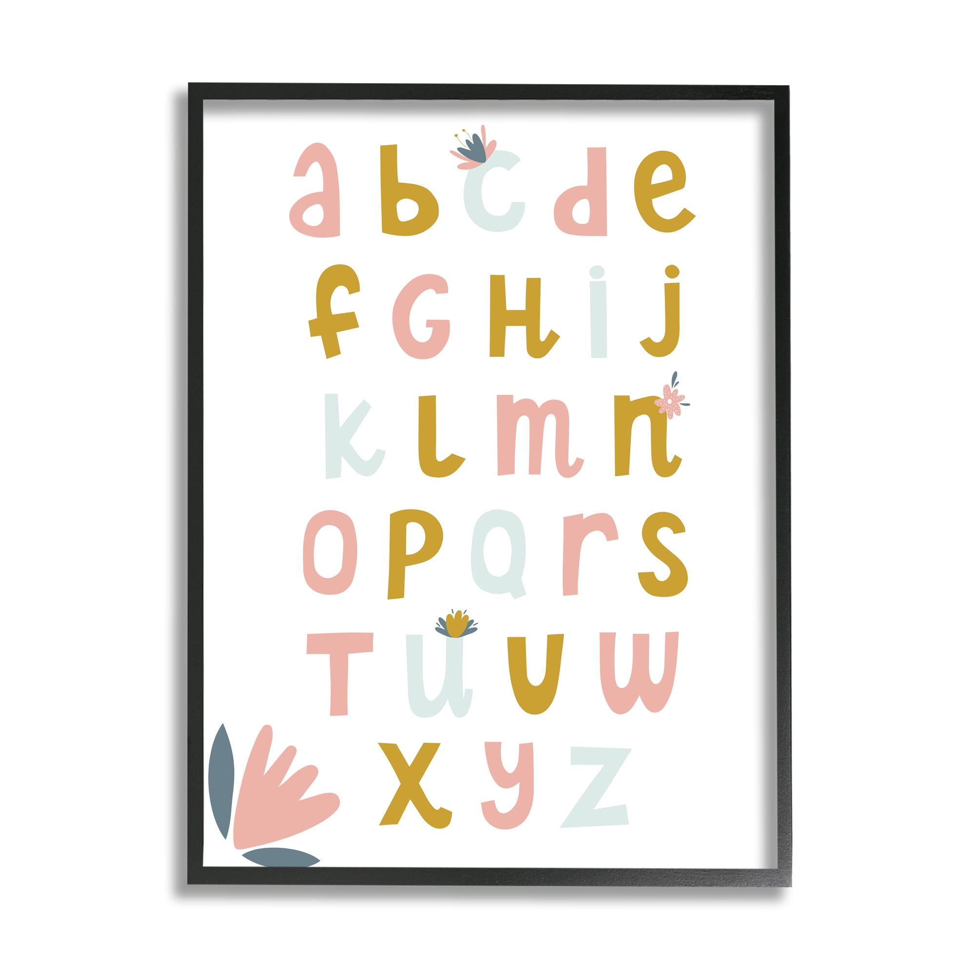 Stupell Industries Muted Tones Floral Alphabet Typography Painting Black Framed Art Print Wall Art, 24 x 30