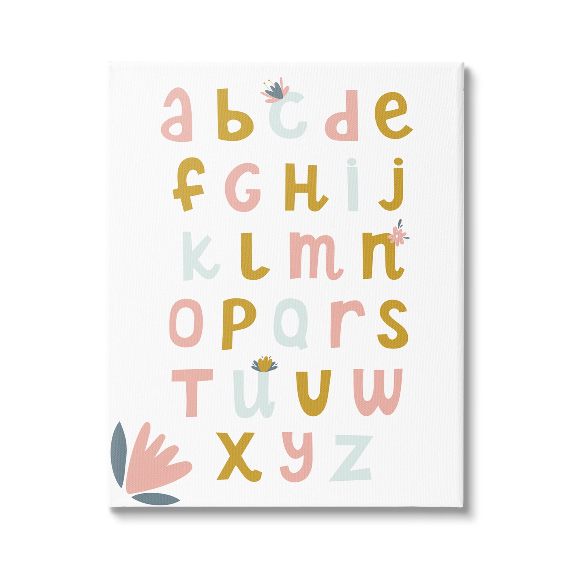 Stupell Industries Muted Tones Floral Alphabet Typography Painting Gallery Wrapped Canvas Art Print Wall Art, 30 x 40