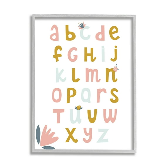 Stupell Industries Muted Tones Floral Alphabet Typography Painting Gray Framed Art Print Wall Art, 24 x 30