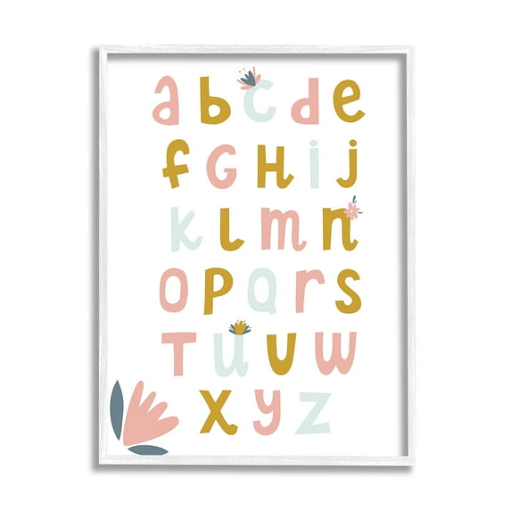 Stupell Industries Muted Tones Floral Alphabet Typography Painting White Framed Art Print Wall Art, 11 x 14