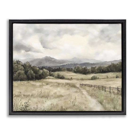 Stupell Industries Farmhouse Muted Trail Along Fence Black Floating Frame Canvas Art, 21 x 17, by Riley B