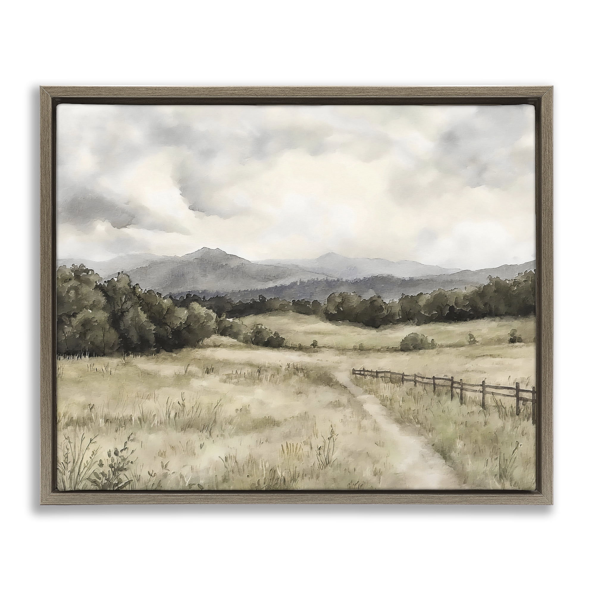Stupell Industries Muted Trail Along Fence Brown Framed Floater Canvas Wall Art, design by Riley B