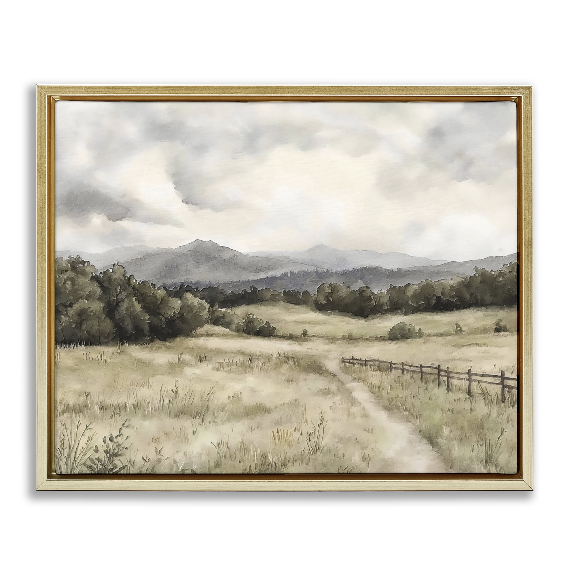 Stupell Industries Muted Trail Along Fence Gold Framed Floater Canvas Wall Art, design by Riley B