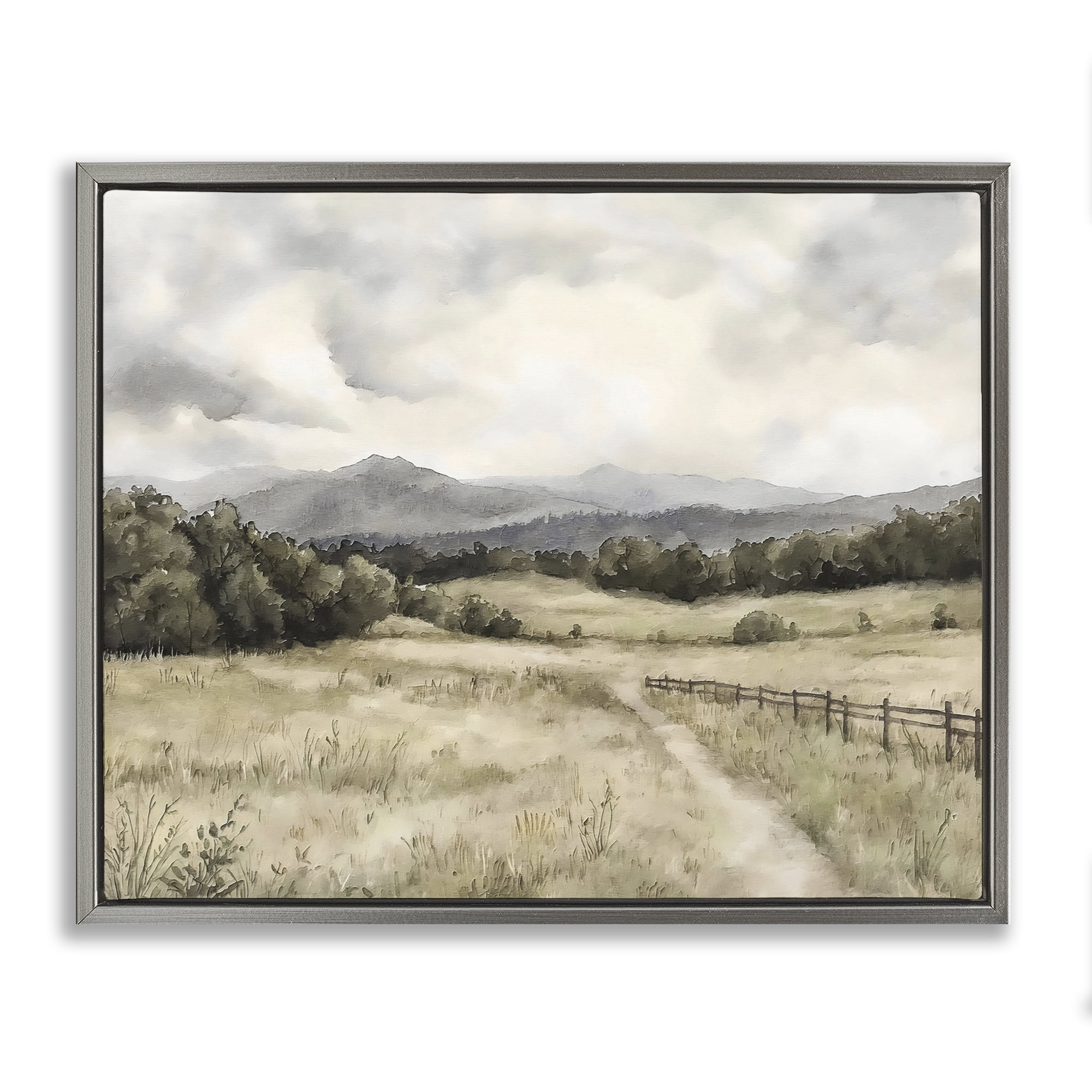 Stupell Industries Muted Trail Along Fence Gray Framed Floater Canvas Wall Art, design by Riley B