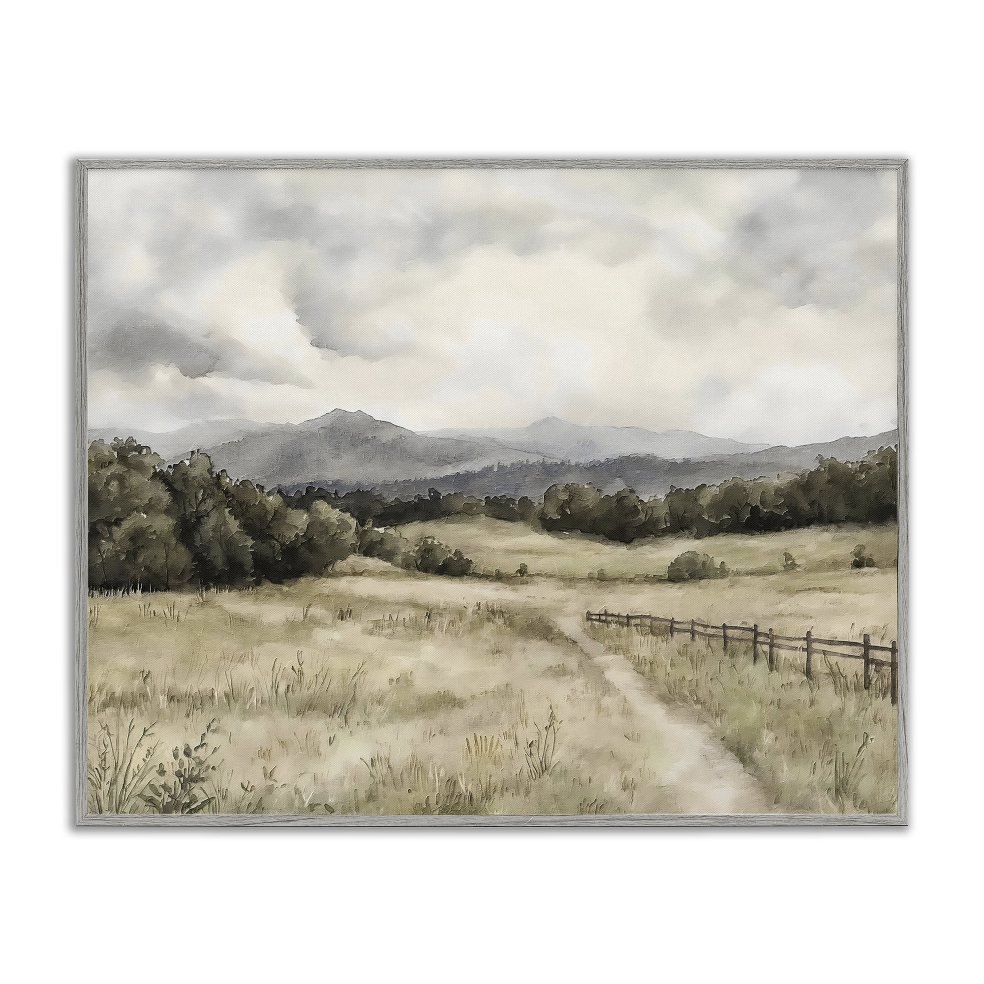 Stupell Industries Muted Trail Along Fence Gray Framed Giclee Art, design by Riley B