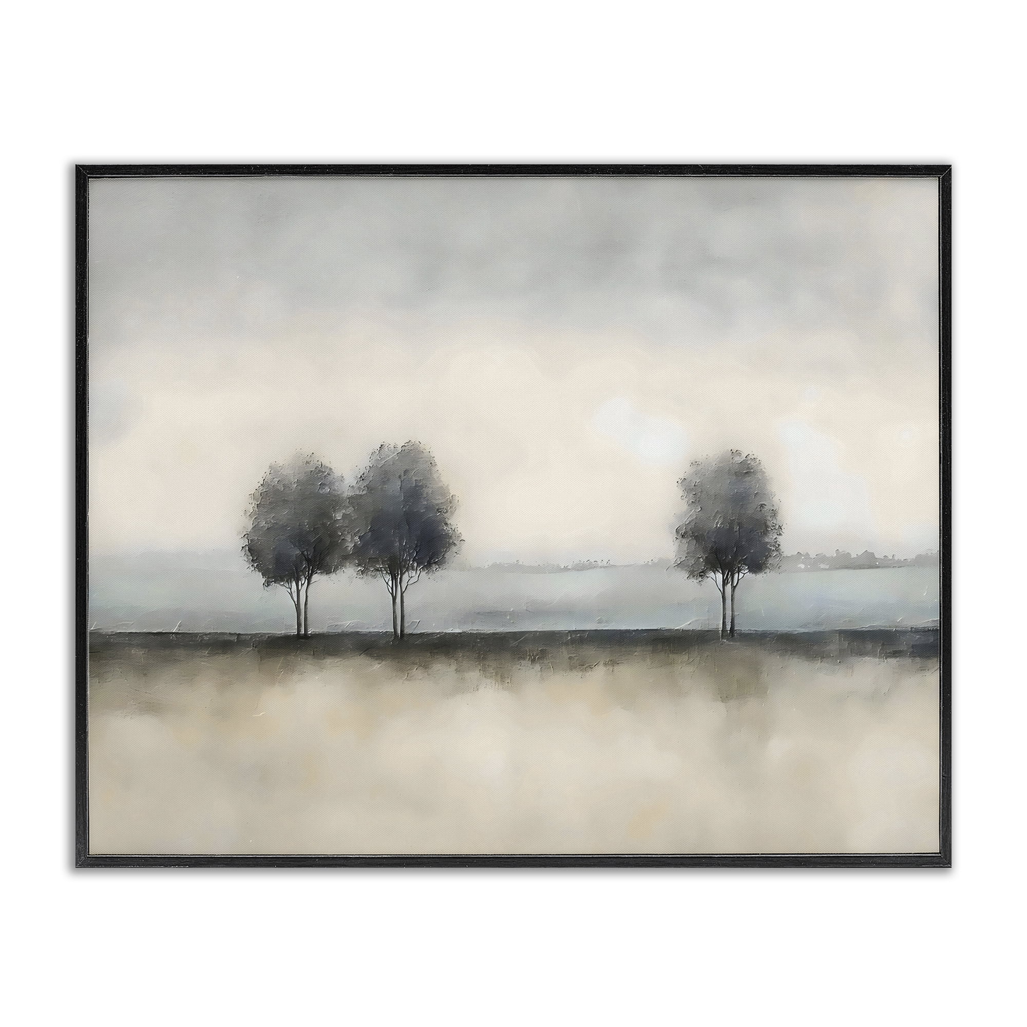 Stupell Industries Muted Trees Horizon Black Framed Giclee Art, design by Riley B