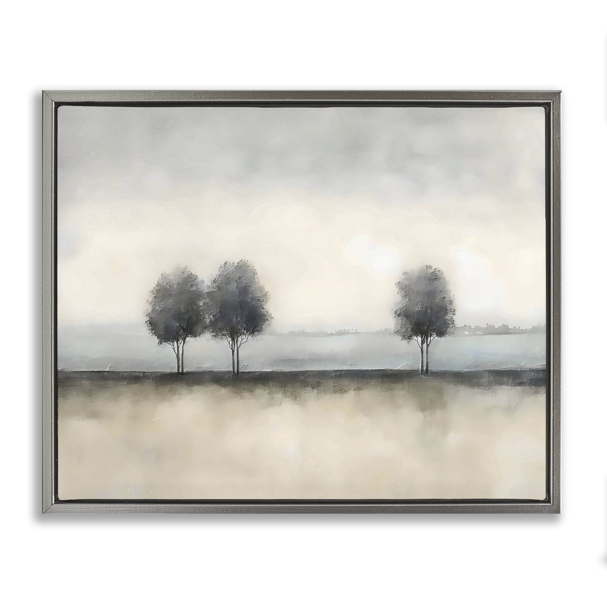 Stupell Industries Muted Trees Horizon Gray Framed Floater Canvas Wall Art, design by Riley B