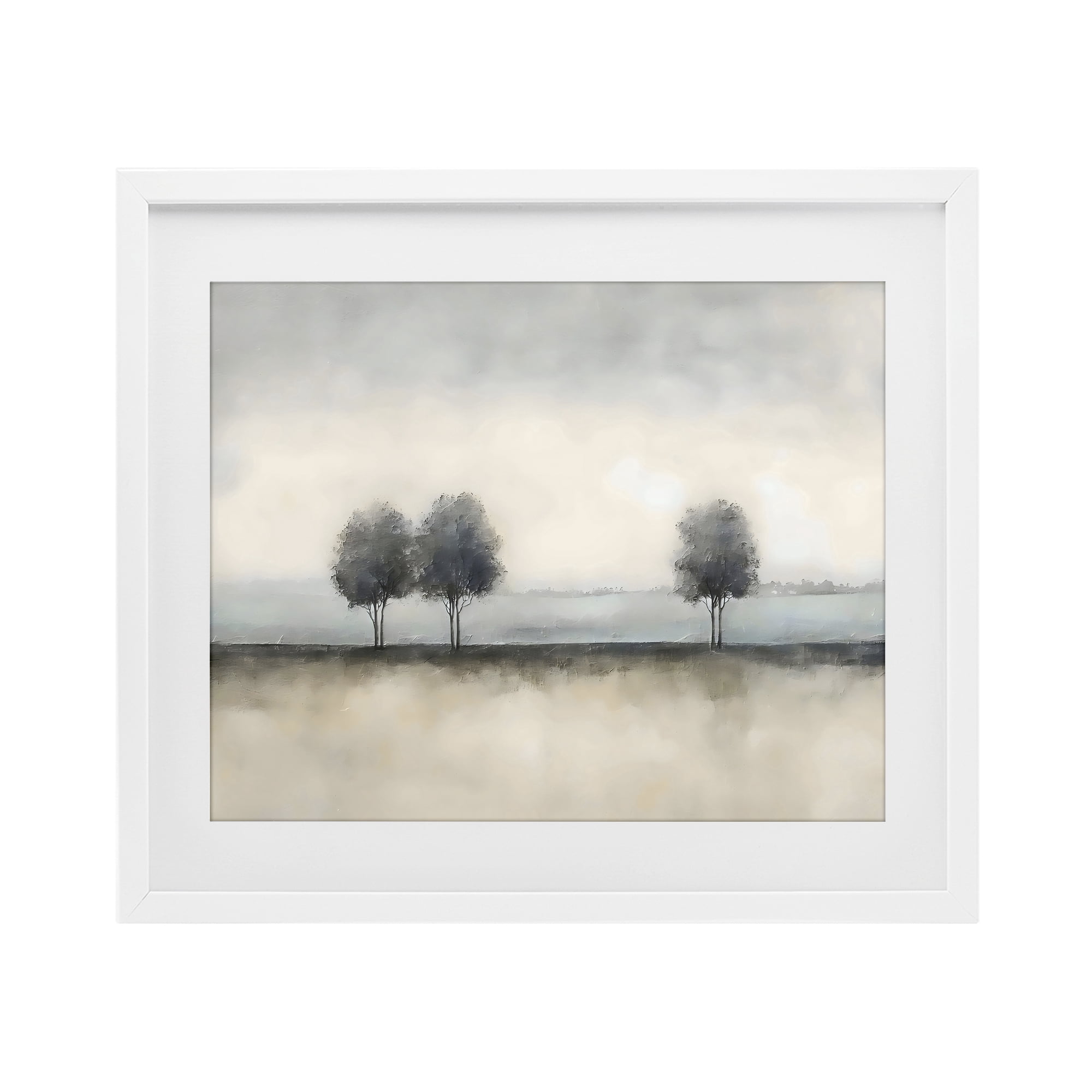 Stupell Industries Muted Trees Horizon White Framed Print Under Glass, design by Riley B