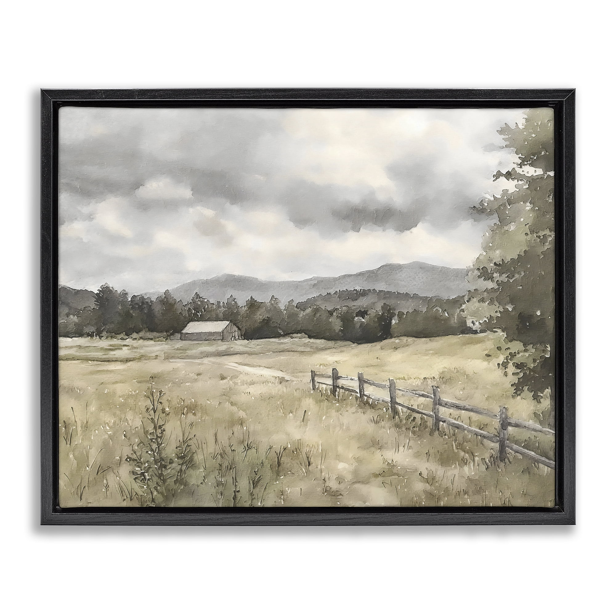 Stupell Industries Muted Valley Cottage Black Framed Floater Canvas Wall Art, design by Riley B
