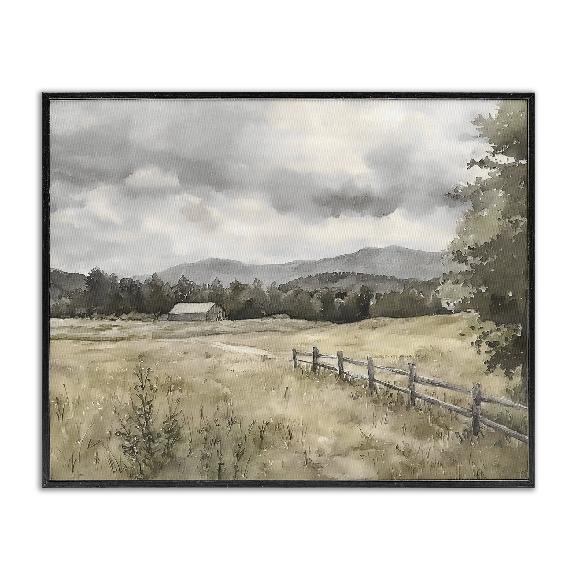 Stupell Industries Muted Valley Cottage Black Framed Giclee Art, design by Riley B