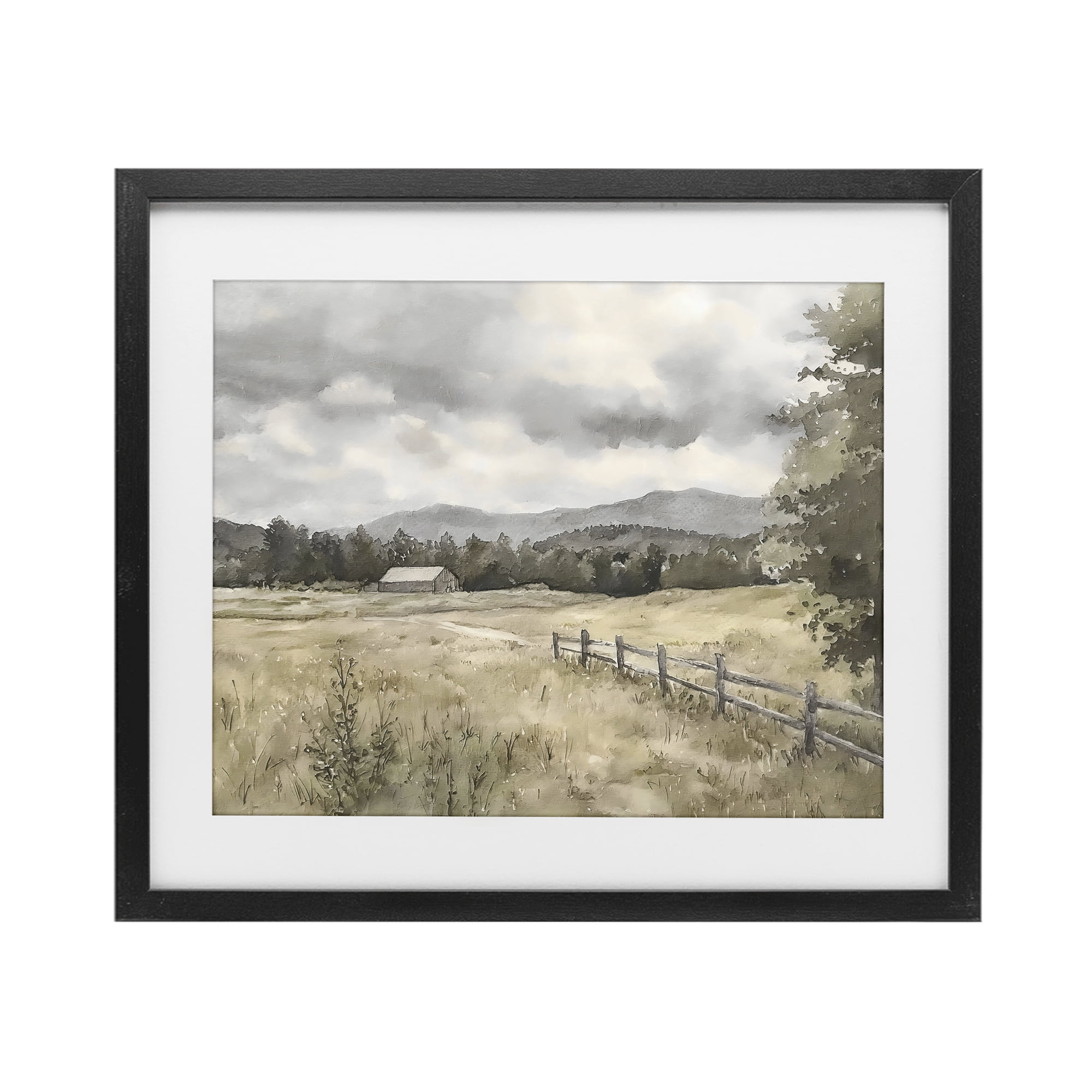 Stupell Industries Muted Valley Cottage Black Framed Print Under Glass, design by Riley B