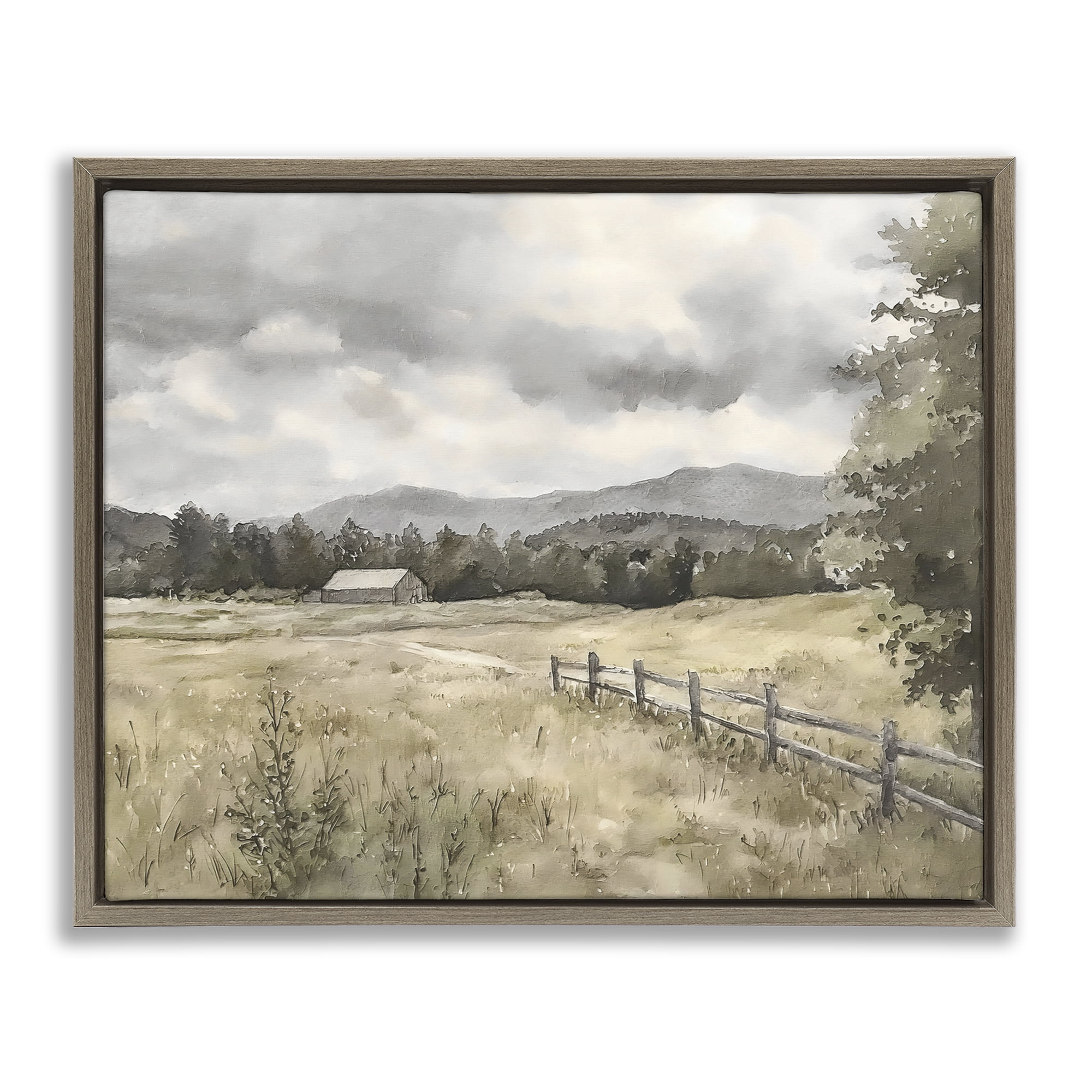 Stupell Industries Muted Valley Cottage Brown Framed Floater Canvas Wall Art, design by Riley B