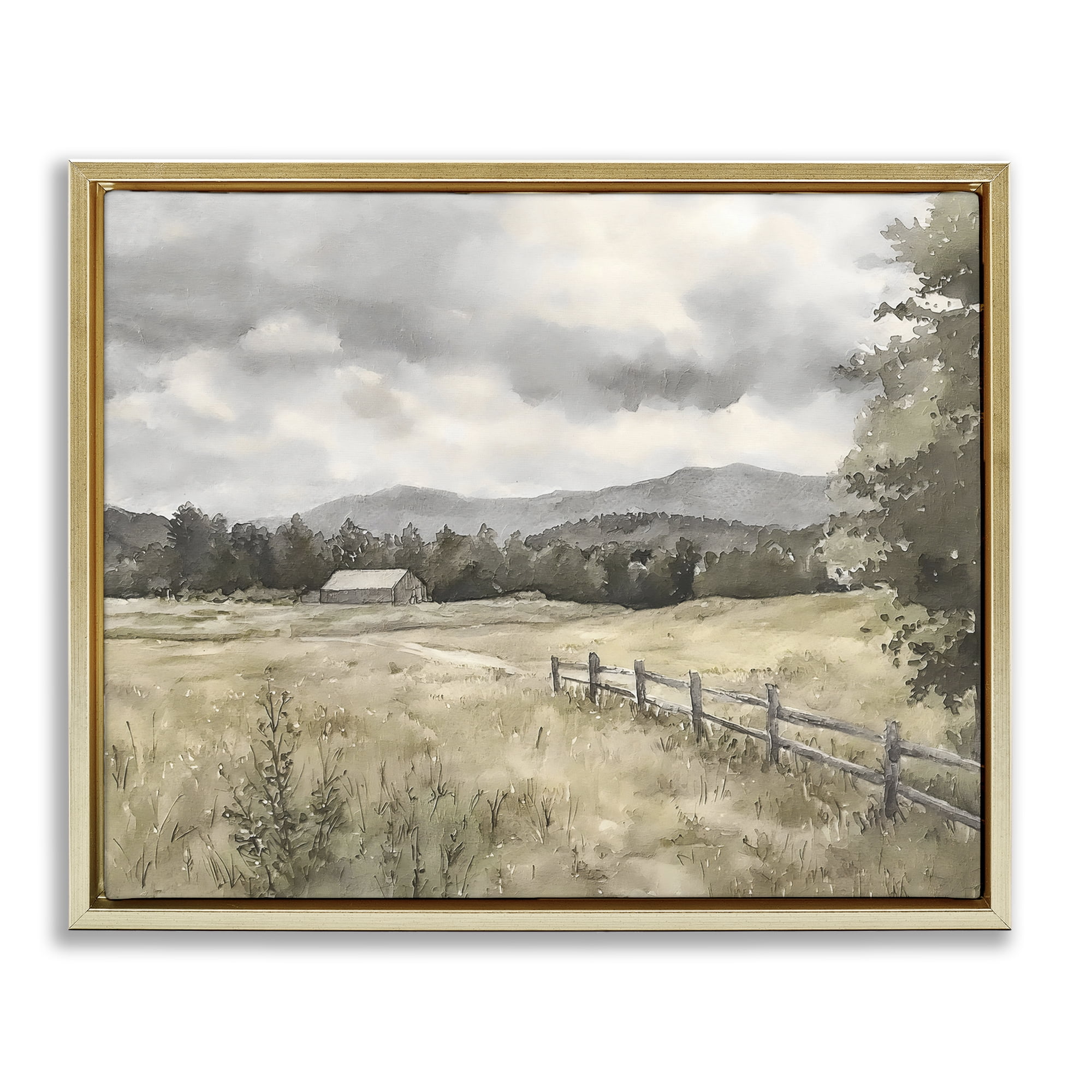 Stupell Industries Muted Valley Cottage Gold Framed Floater Canvas Wall Art, design by Riley B