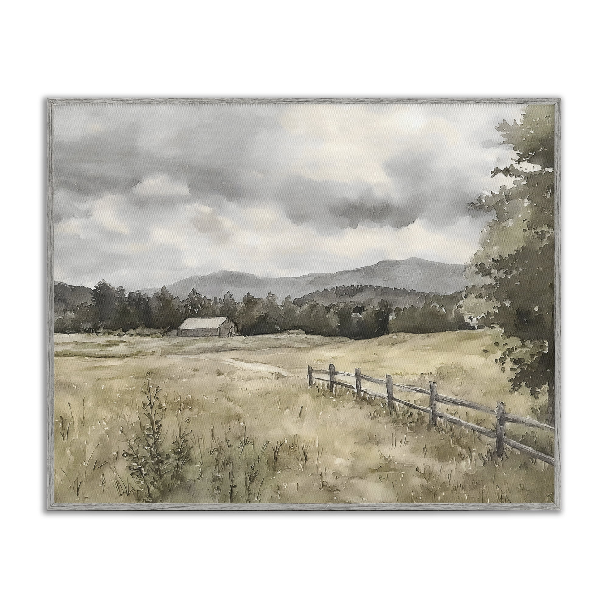 Stupell Industries Muted Valley Cottage Gray Framed Giclee Art, design by Riley B