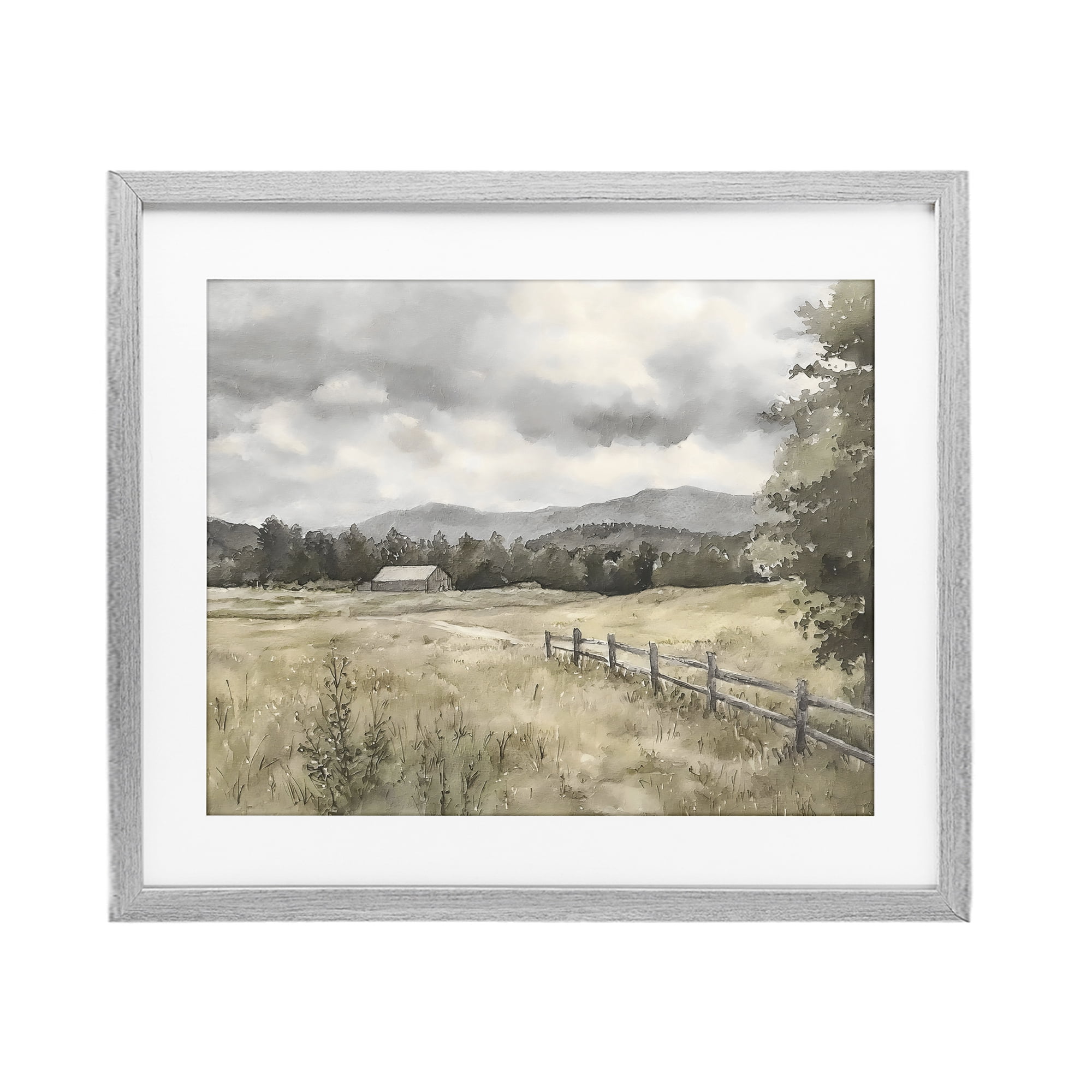 Stupell Industries Muted Valley Cottage Gray Framed Print Under Glass, design by Riley B