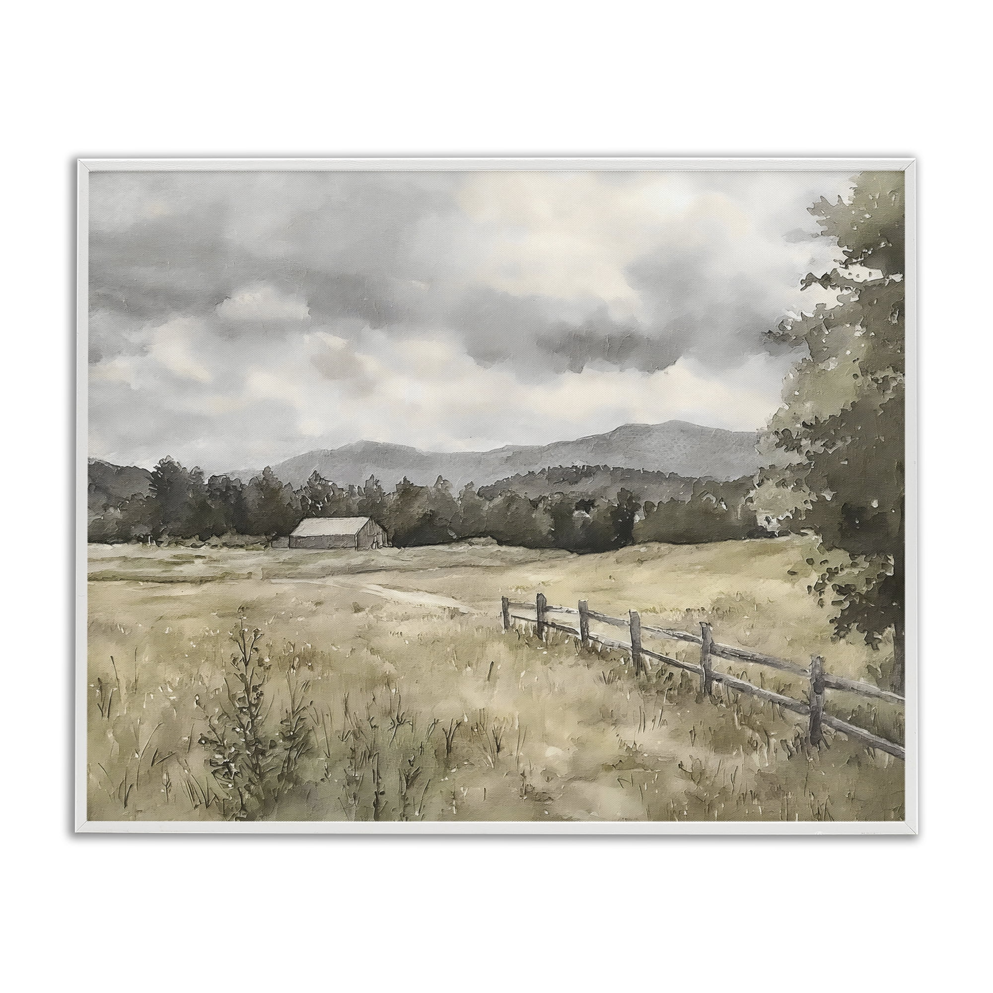 Stupell Industries Muted Valley Cottage White Framed Giclee Art, design by Riley B
