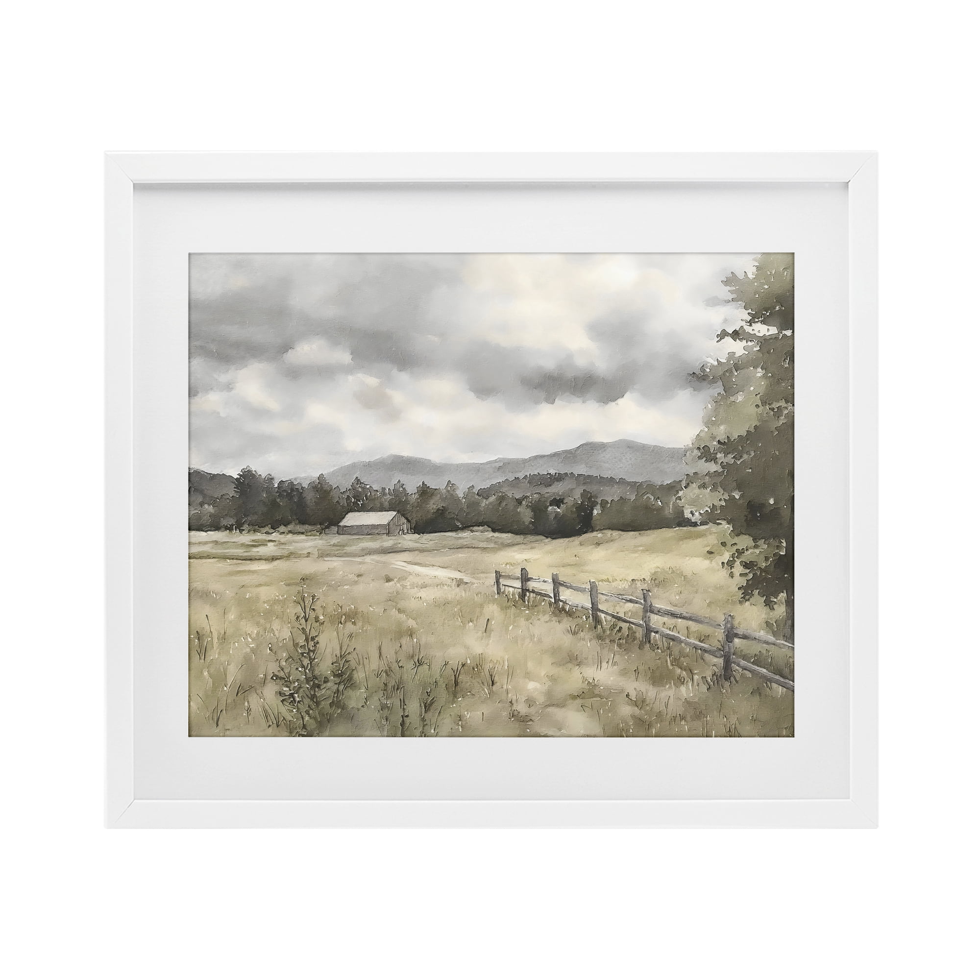 Stupell Industries Muted Valley Cottage White Framed Print Under Glass, design by Riley B