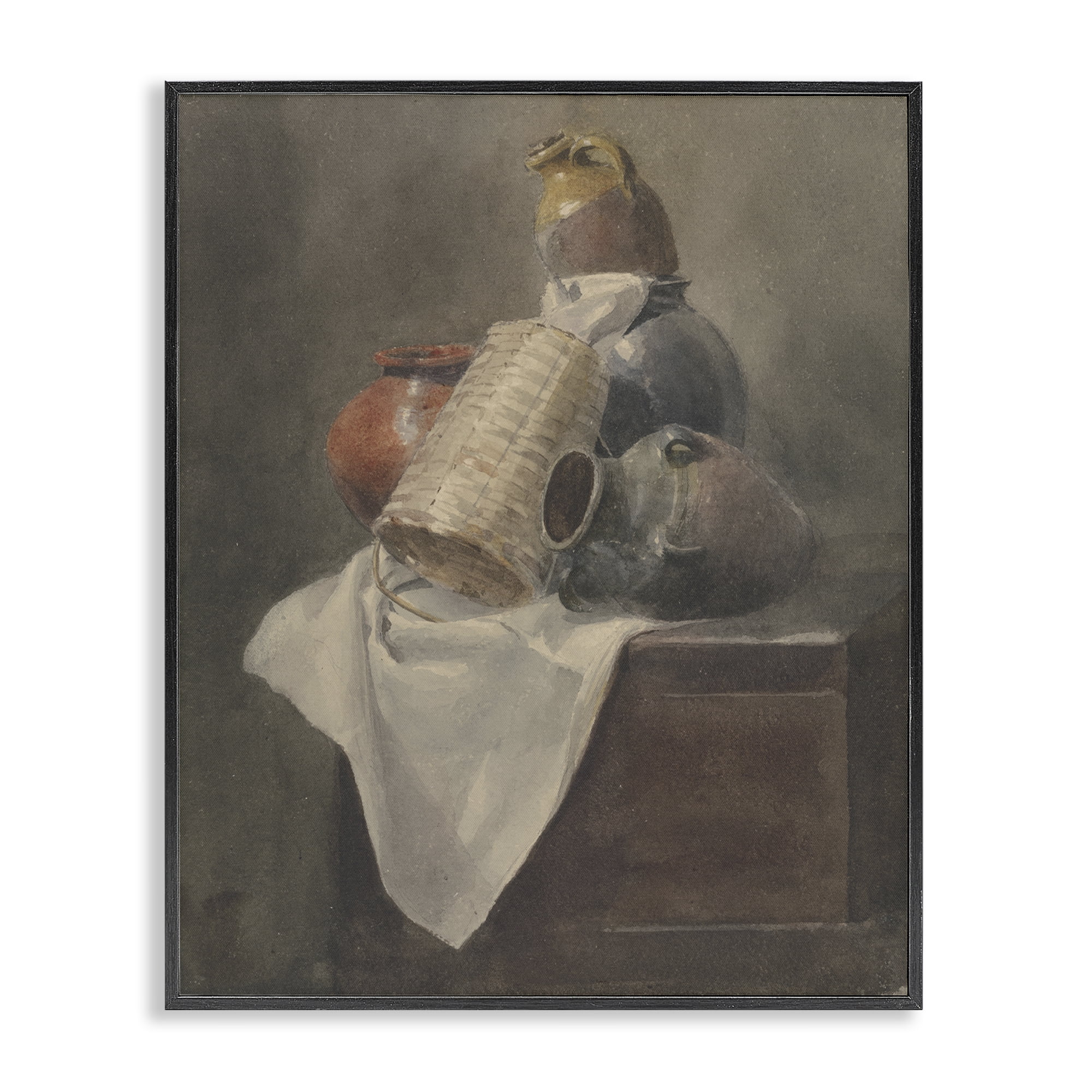 Stupell Industries Muted Vases Still Life History & Language Painting Black Framed Art Print Wall Art, 16 x 20
