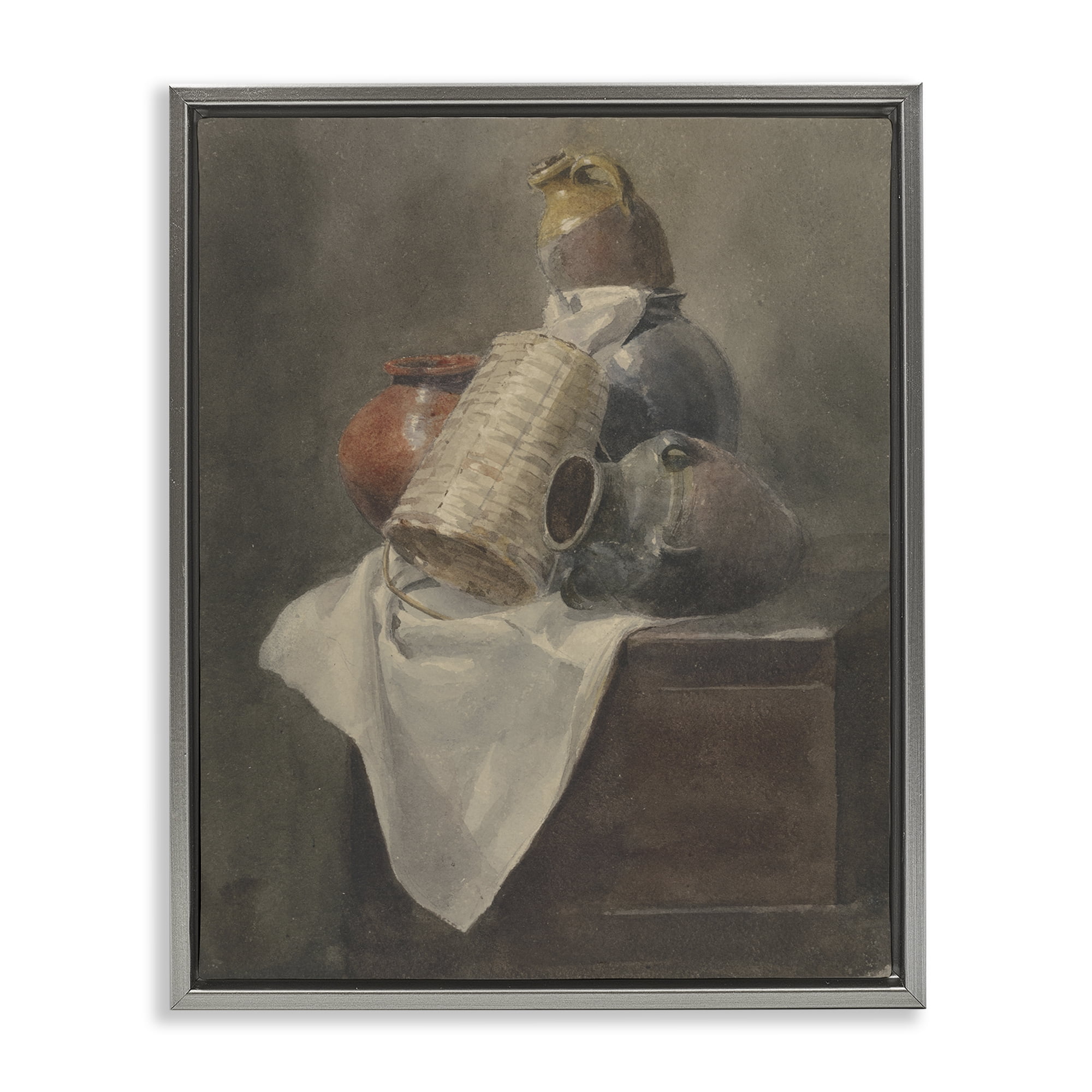 Stupell Industries Muted Vases Still Life History & Language Painting Gray Floater Framed Canvas Art Print Wall Art, 25 x 31