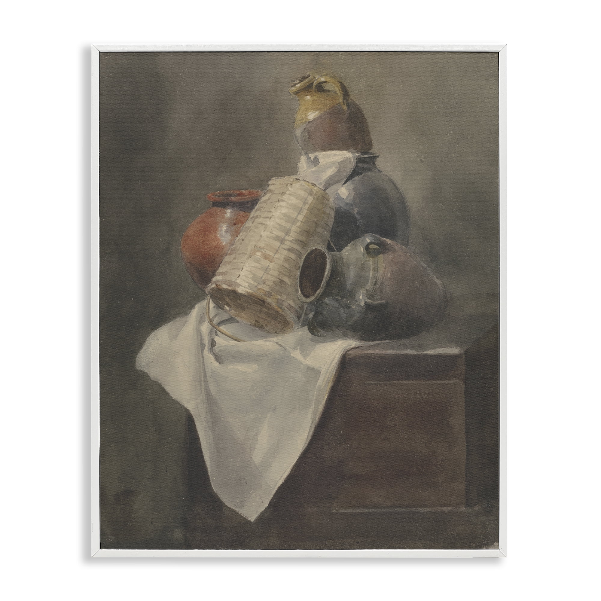 Stupell Industries Muted Vases Still Life History & Language Painting White Framed Art Print Wall Art, 16 x 20