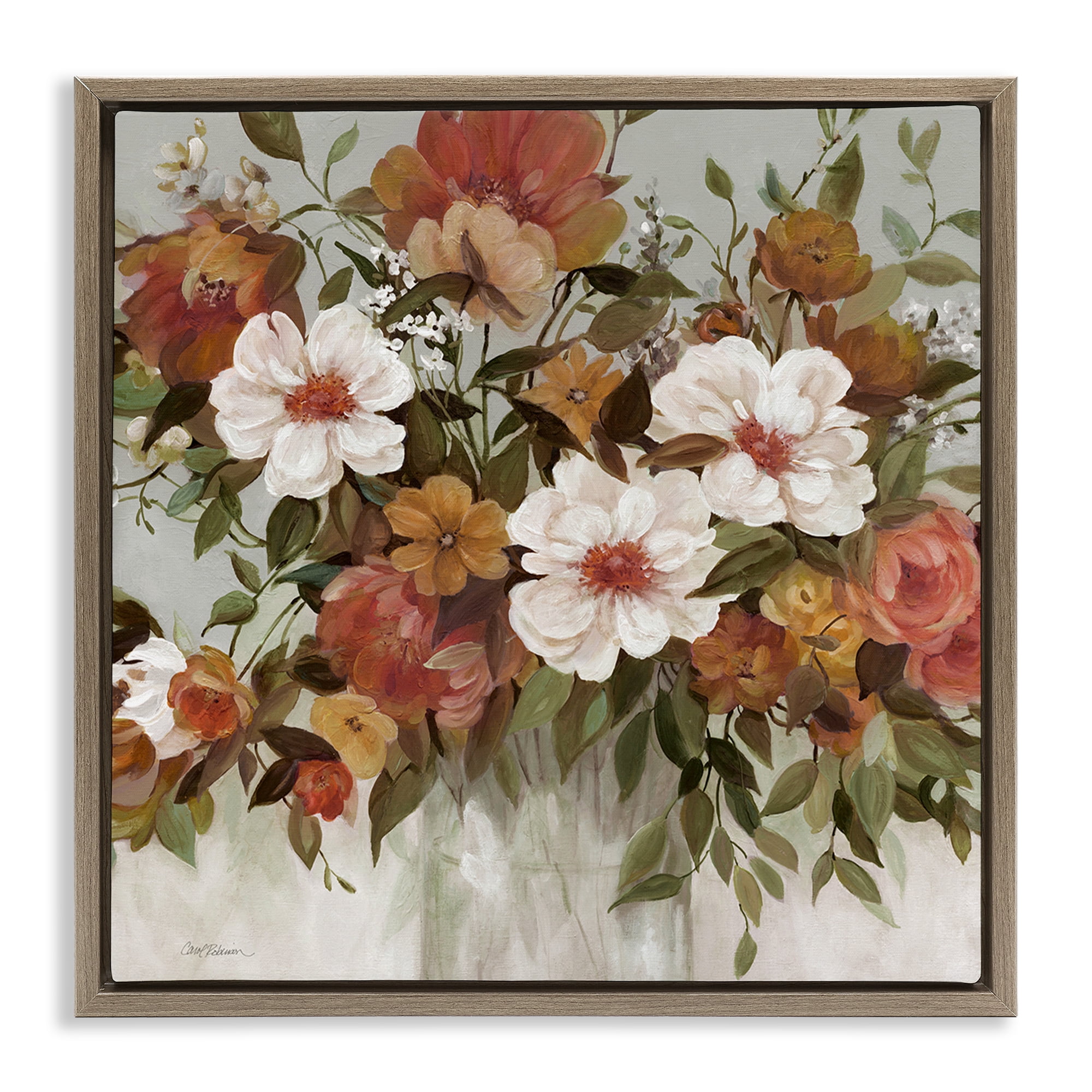 Stupell Industries Muted Vibe Bouquet Brown Framed Floater Canvas Wall Art, design by Carol Robinson