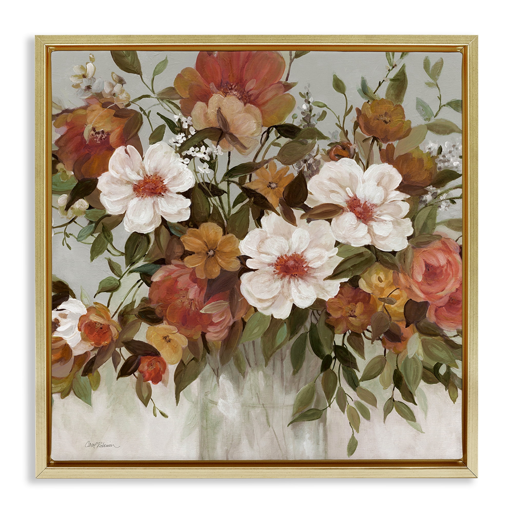 Stupell Industries Muted Vibe Bouquet Gold Framed Floater Canvas Wall Art, design by Carol Robinson