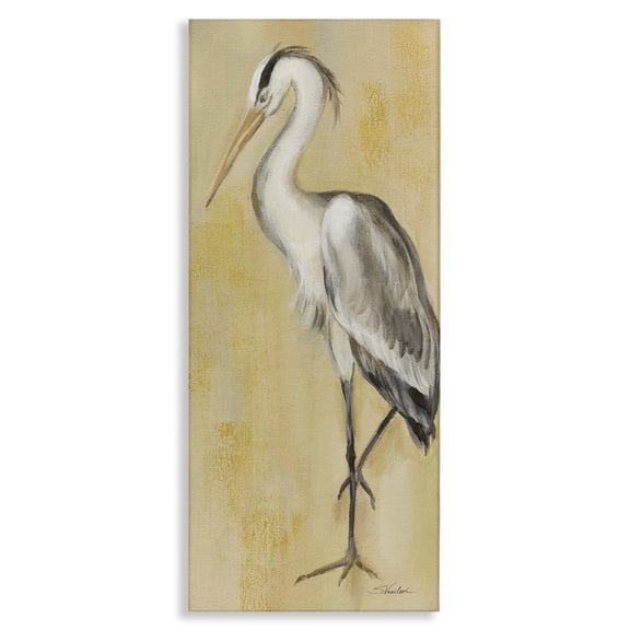 Stupell Industries Muted Vintage Heron Animals Painting Wrapped Canvas Canvas Art Print Wall Art, 13 x 30