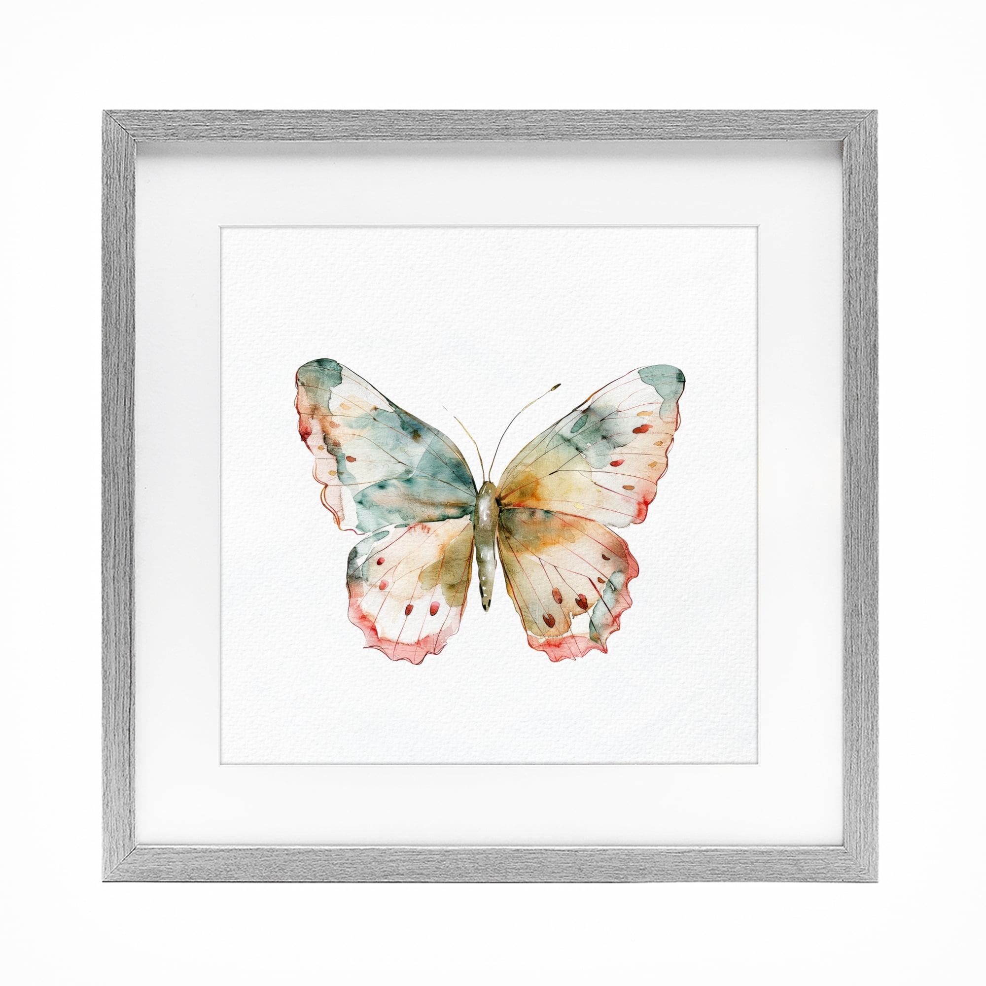 Stupell Industries Muted Watercolor Butterfly Gray Framed Print Under Glass, design by Kim Allen
