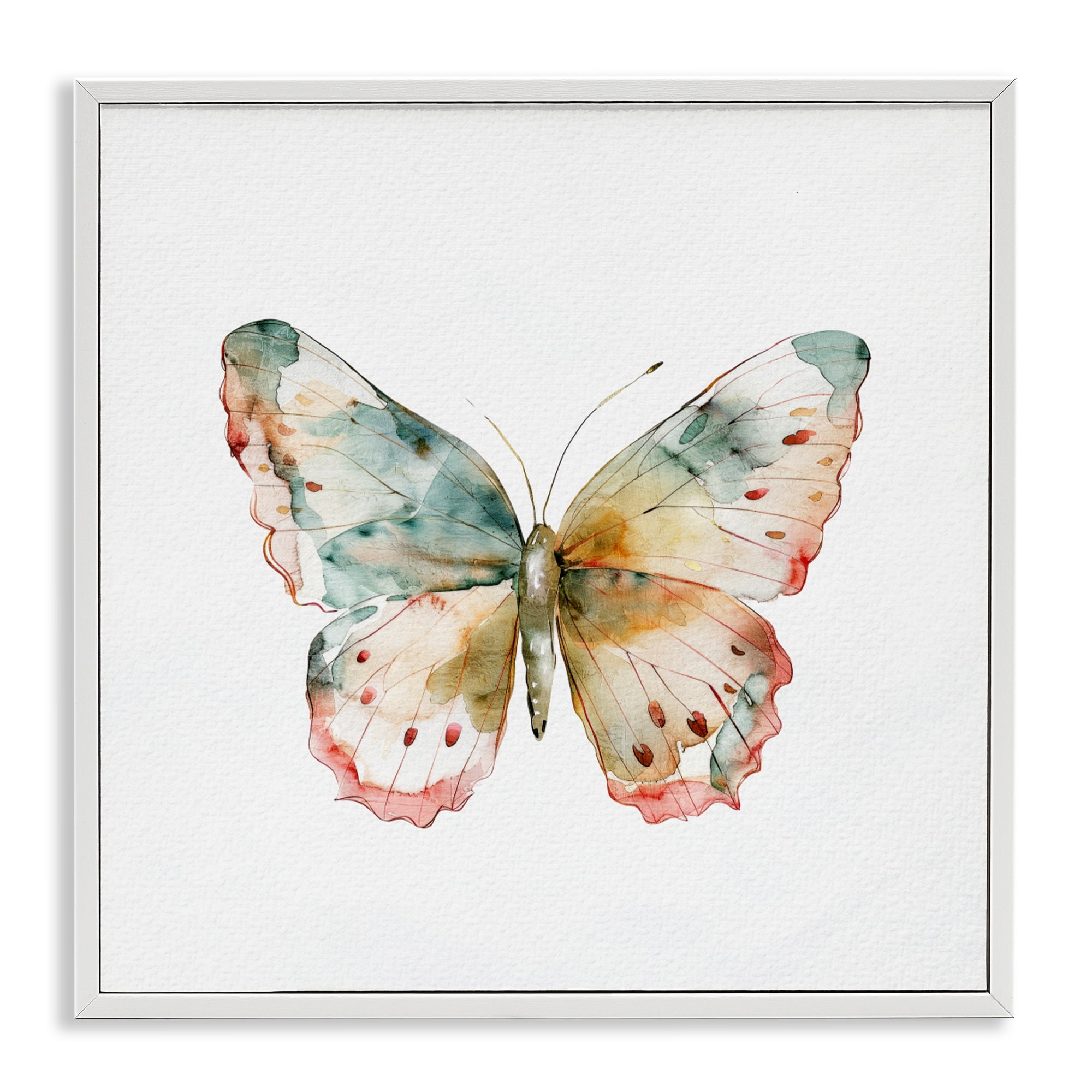 Stupell Industries Muted Watercolor Butterfly White Framed Giclee Art, design by Kim Allen