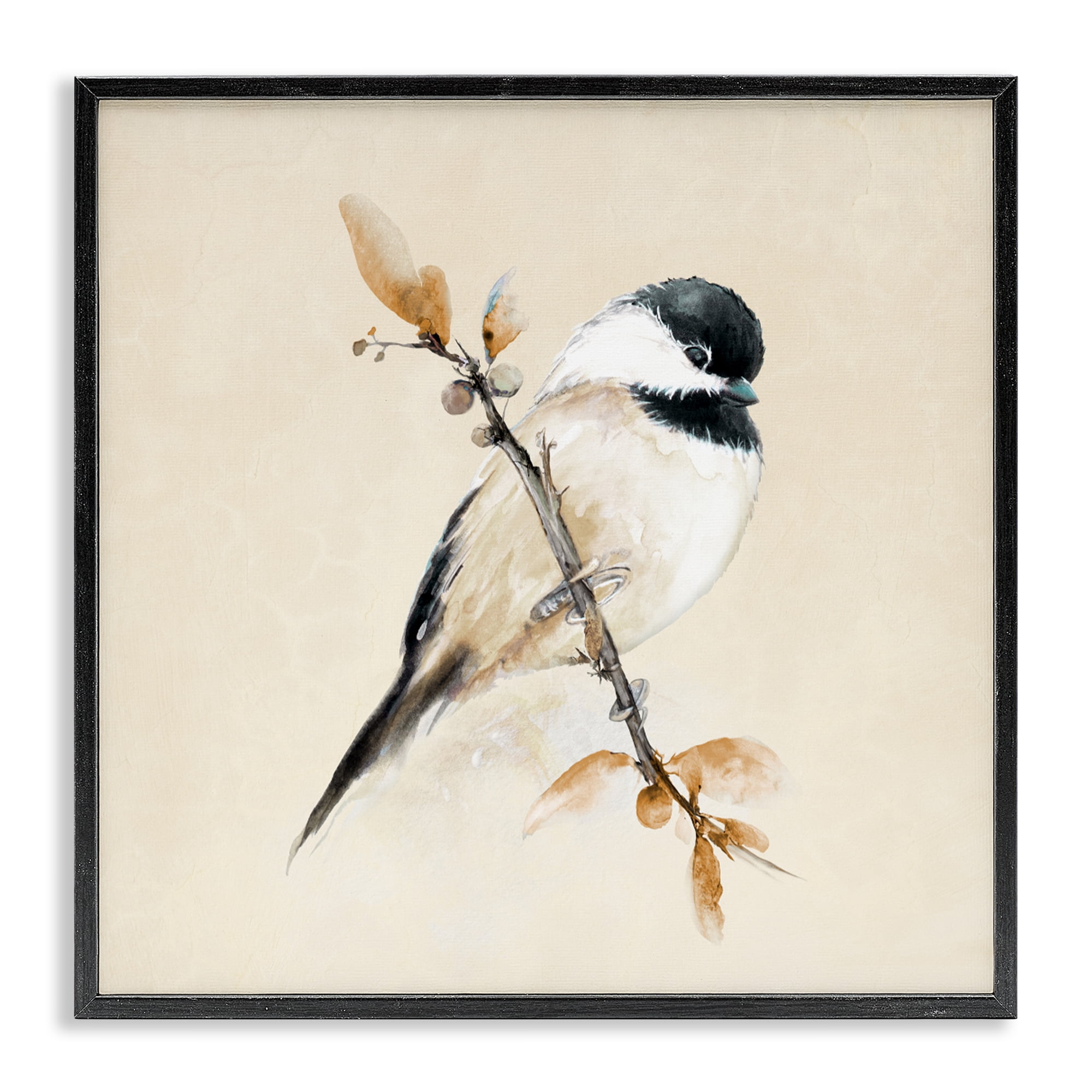 Stupell Industries Muted Watercolor Chickadee Black Framed Giclee Art, design by Diannart