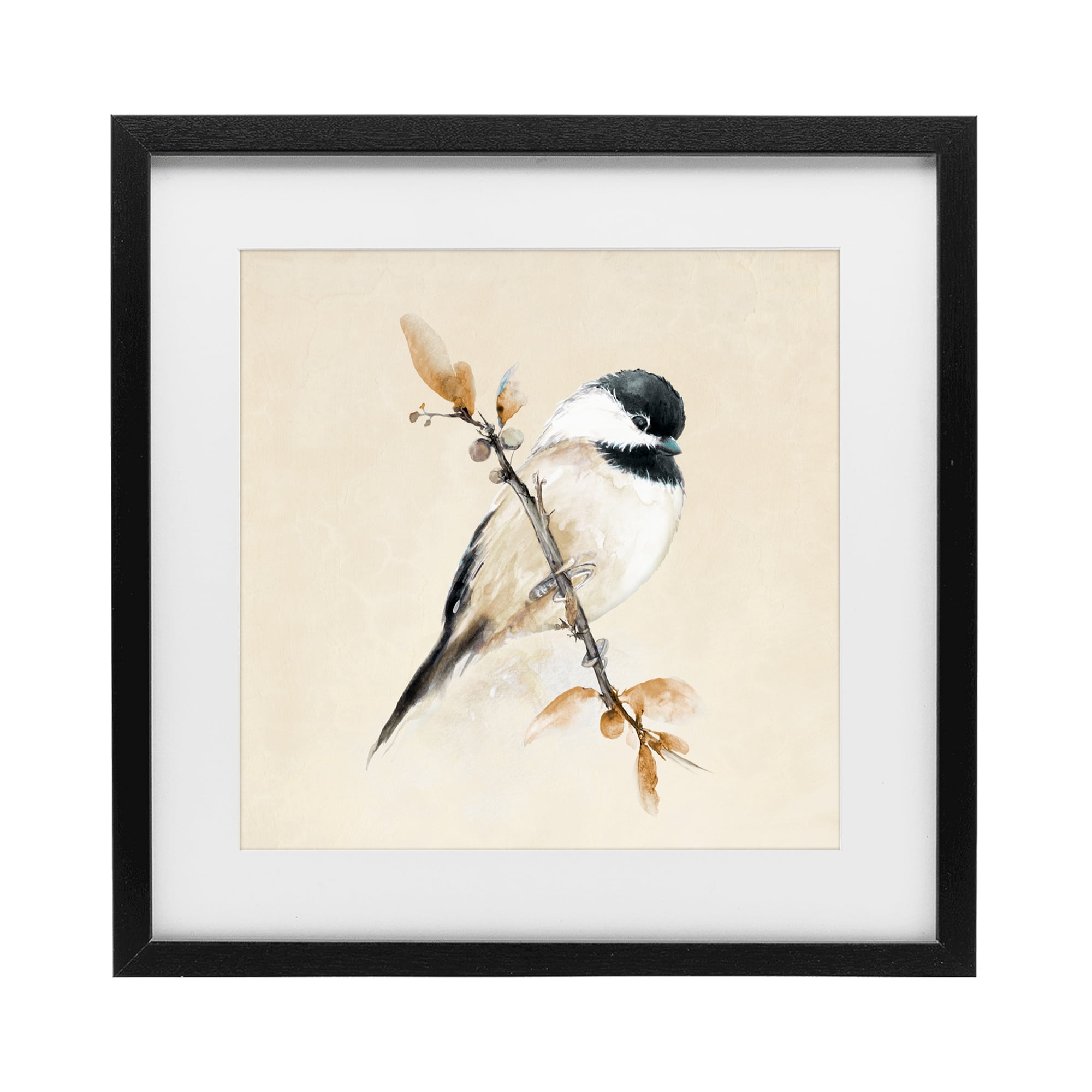 Stupell Industries Muted Watercolor Chickadee Black Framed Print Under Glass, design by Diannart